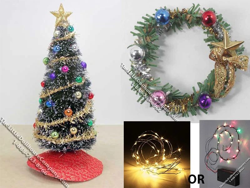 Colored Trimmings Christmas Tree, Wreath, and Lights Bundle