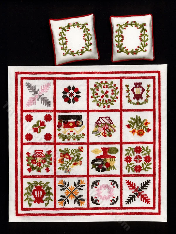 Miniature Handmade Floral Quilt and Pillows for Dollhouses