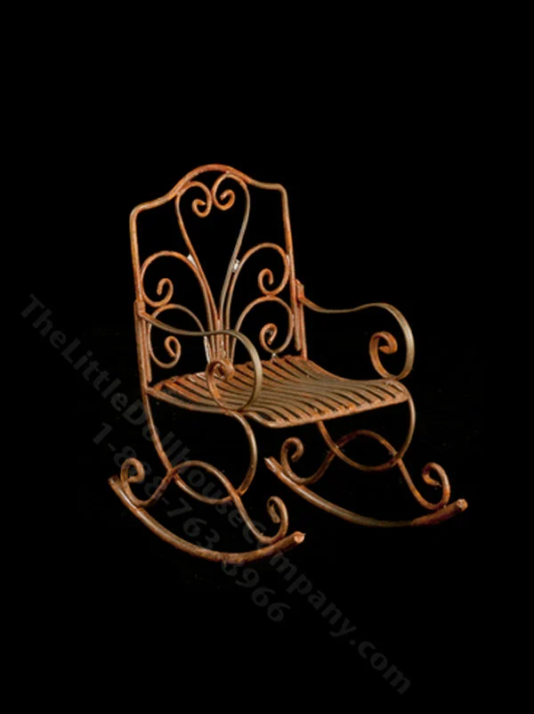 Miniature Rusted Wire Rocking Chair for Dollhouses