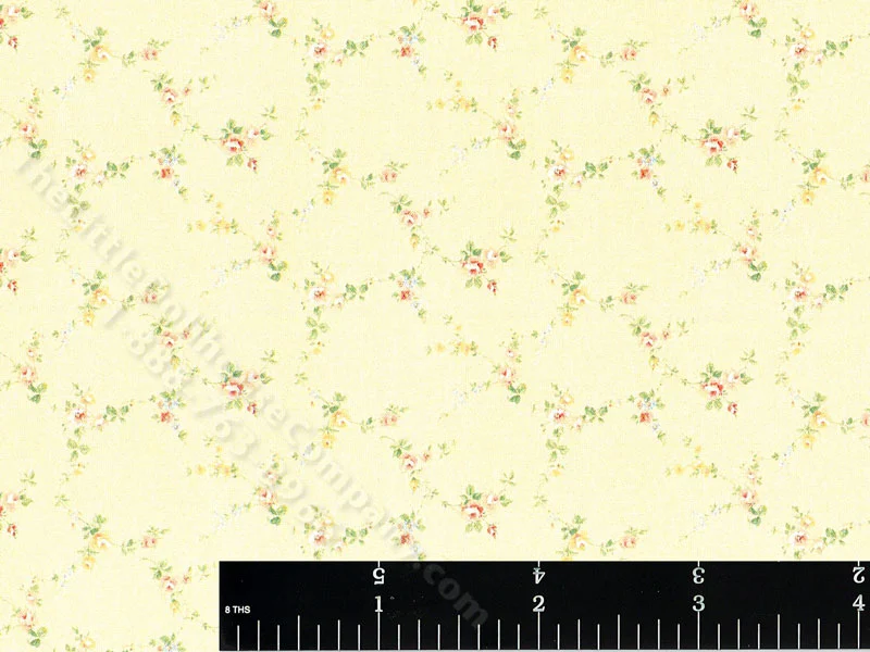 Yellow Flower Vine Pattern Miniature Wallpaper for Dollhouses